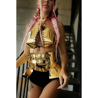 "Golden Mirage" Festival Set: Belt, Bra & Skirt for Event Show - FEYA