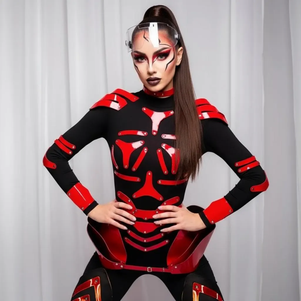 Black and Red Futuristic Bodysuit