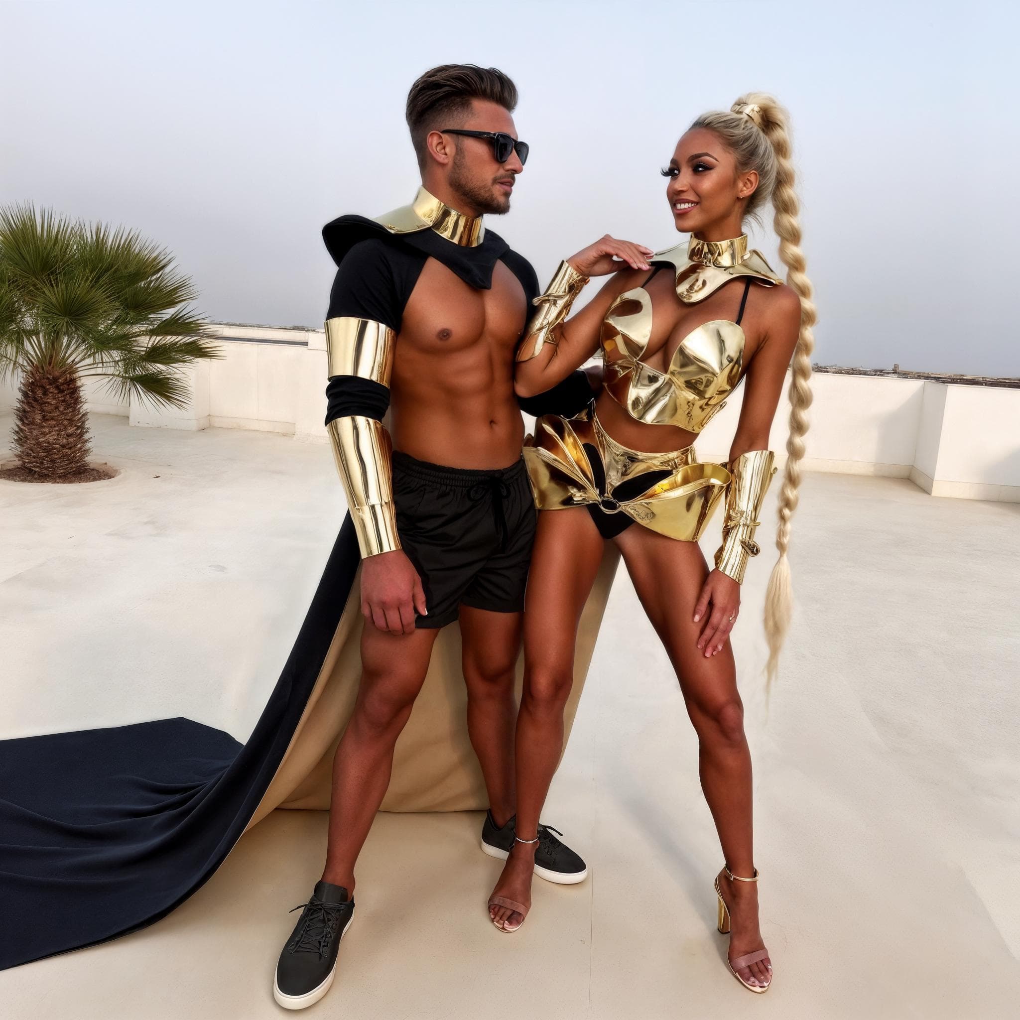 Gold Futuristic Armor Costume for Couples