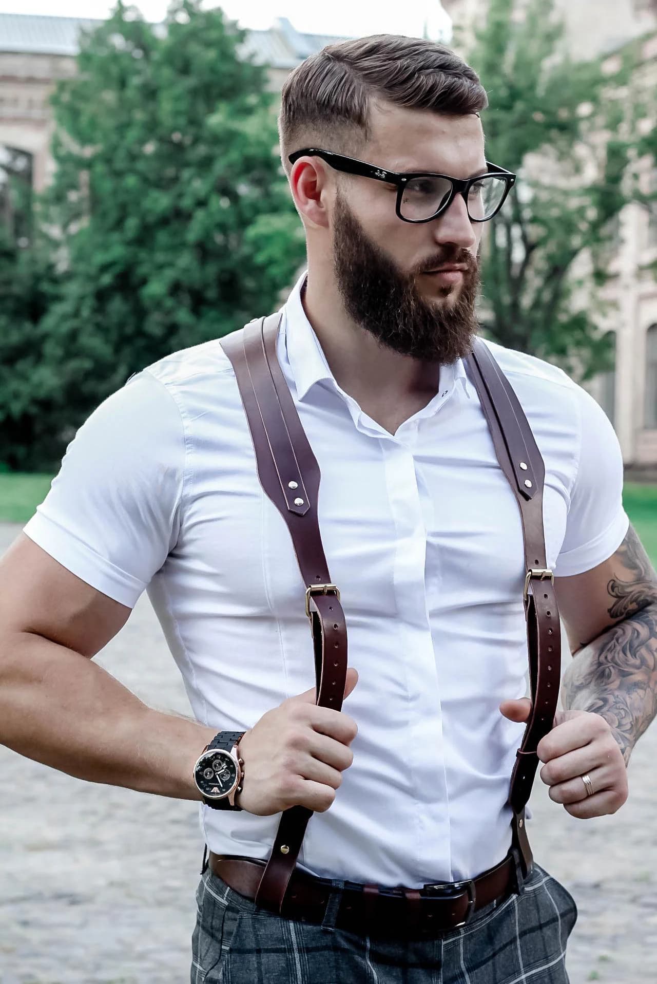 Brown Leather Chest Harness for Men