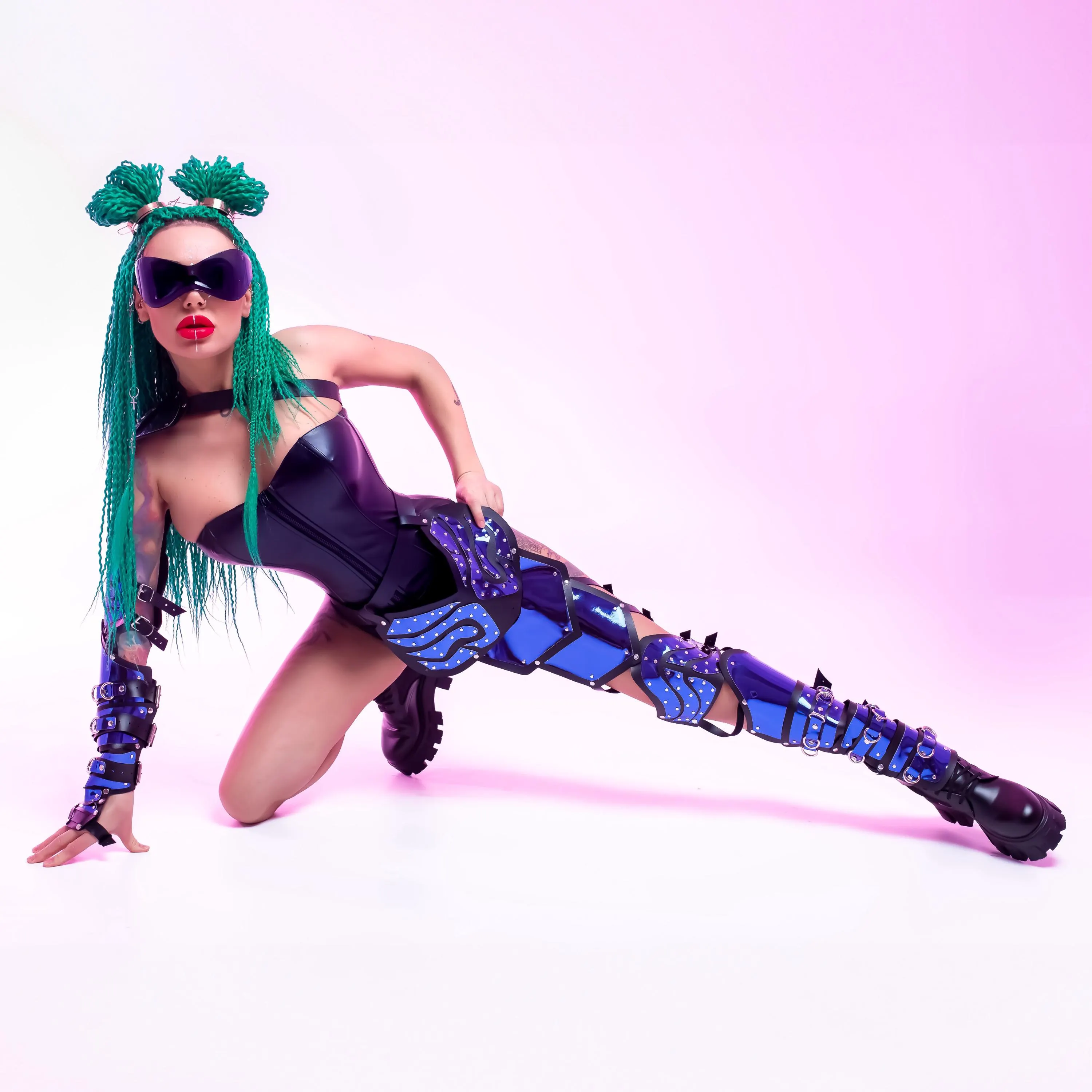 Holographic Black Leather Rave Outfit for Burning Man