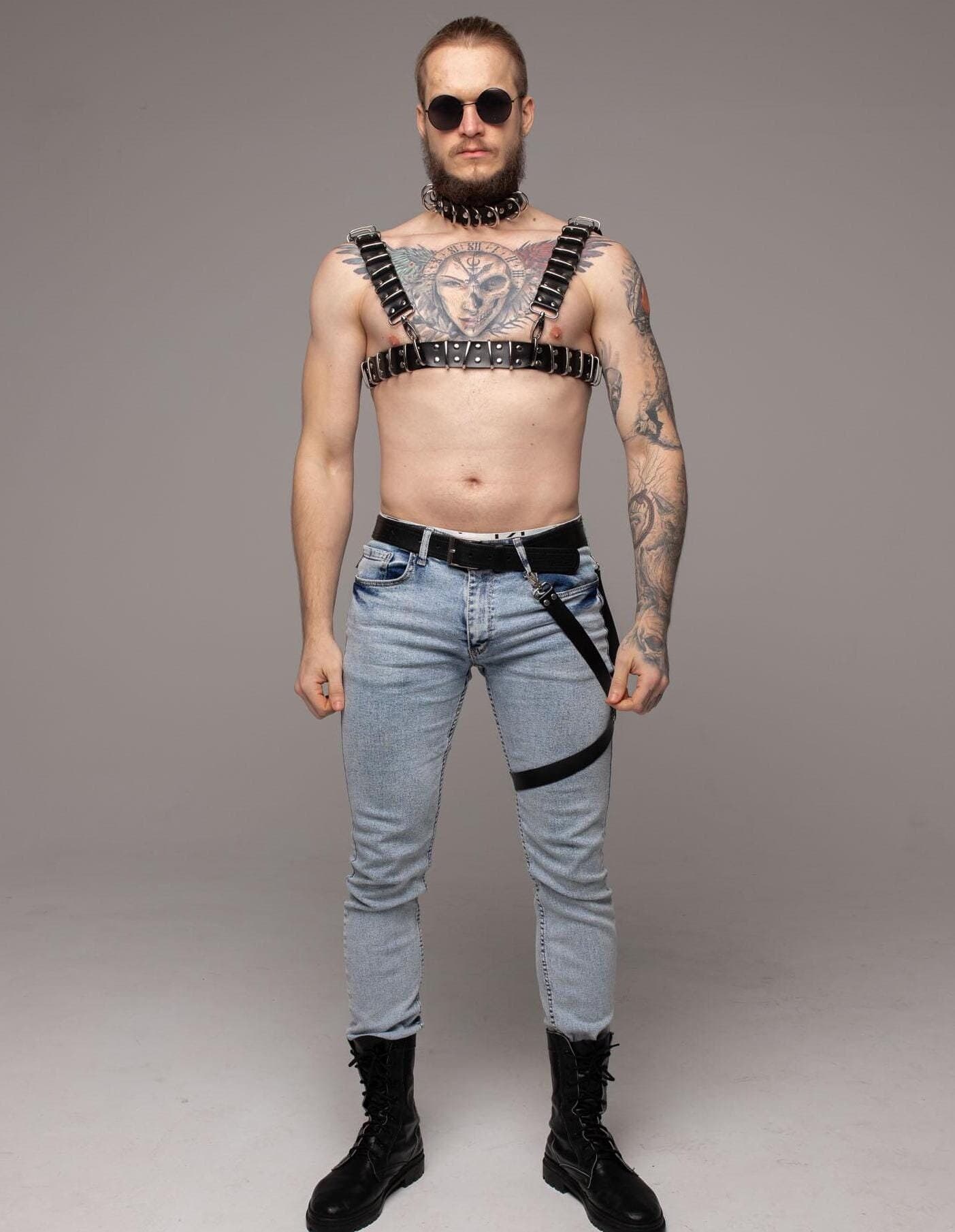 Black Leather Harness Outfit for Festivals