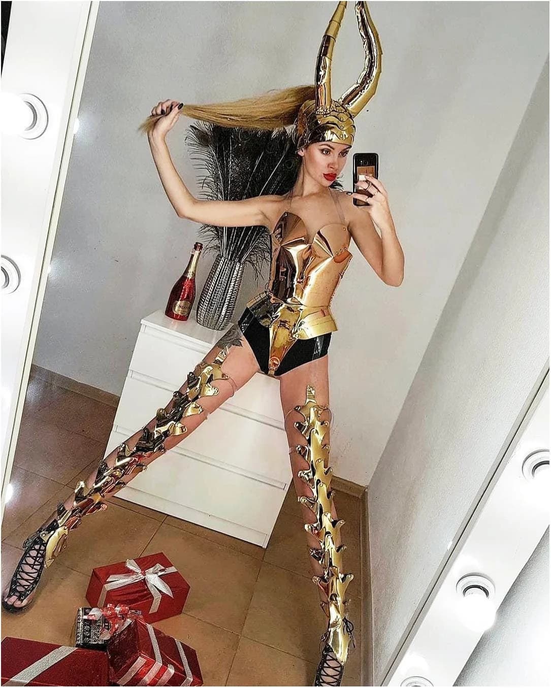 Gold Witch Costume with Horns