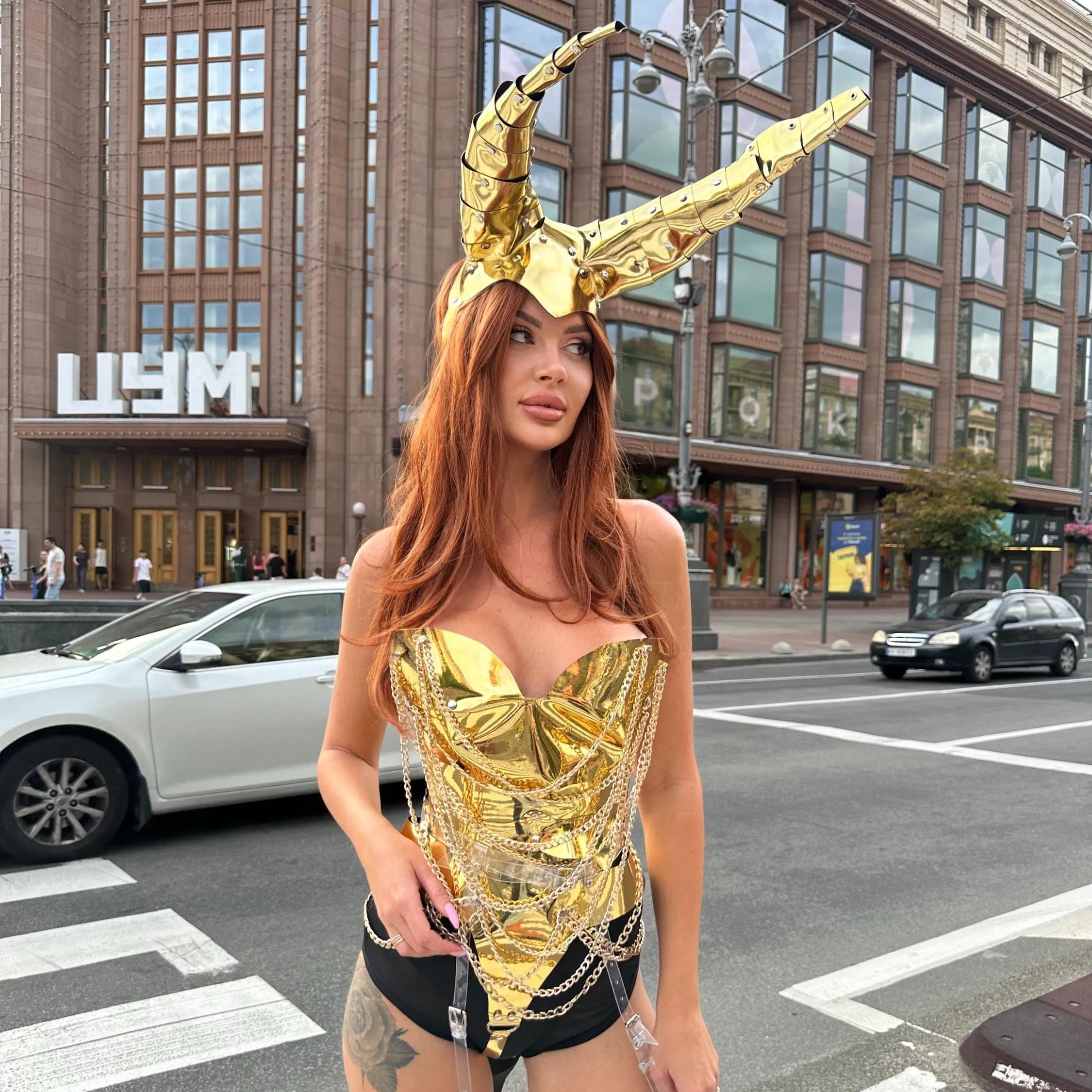 Gold Bodysuit Costume with Horns