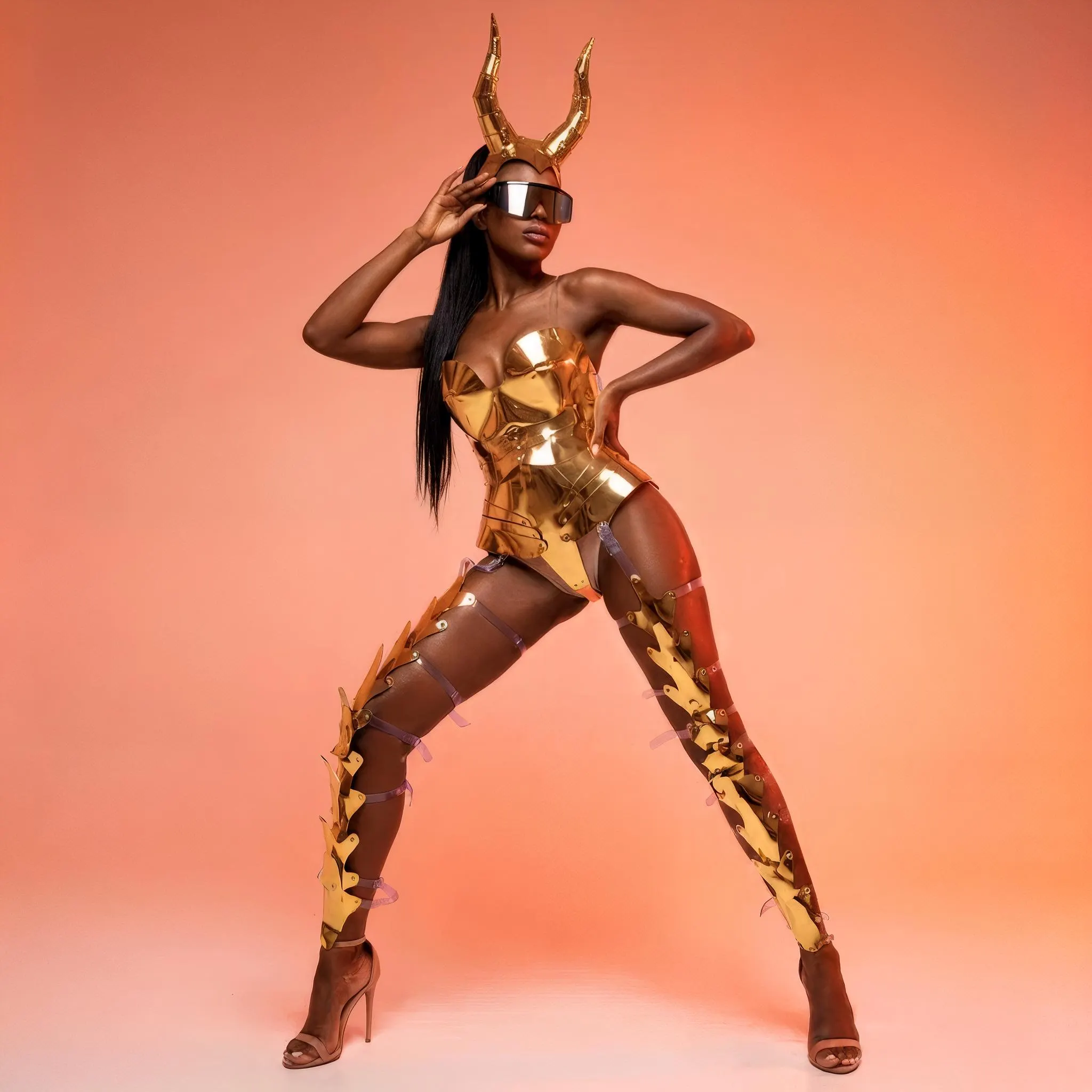 Gold Horned Bodysuit Costume for Women