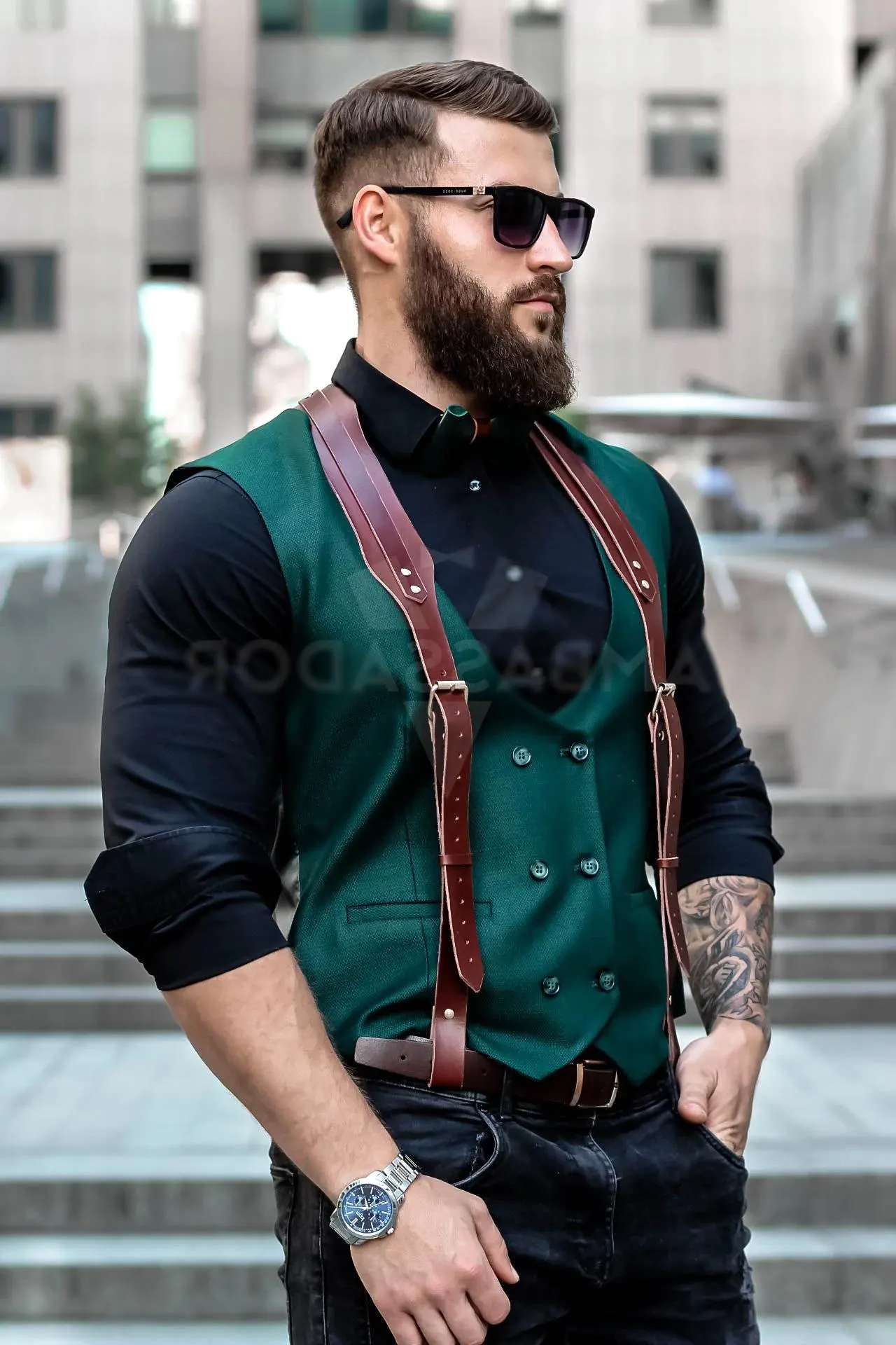 Brown Leather Chest Harness for Men