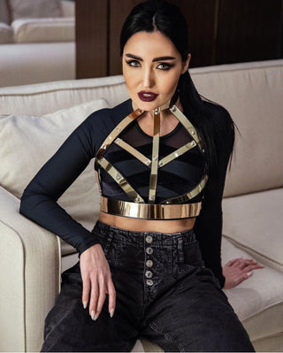 Fashion Luxury Harness Set - Metallic Top and Skirt Basque Belt