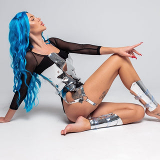 Futuristic Metallic Costume: Body, Garters, Legs covers - FEYA