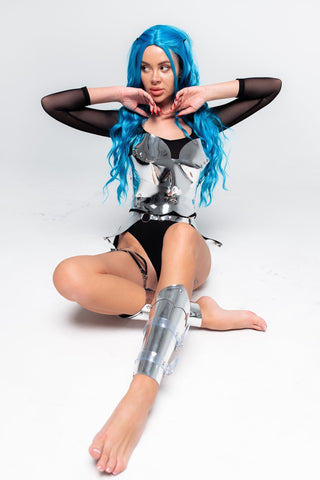 Futuristic Metallic Costume: Body, Garters, Legs covers - FEYA