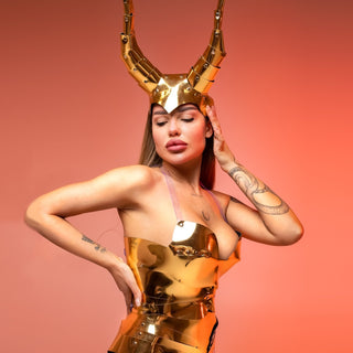 Golden Devil Cosplay Set - Horns, Bodysuit, Leg Covers for Performance - FEYA