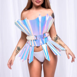 Iridescent Holographic Dress: Top & Skirt - Perfect for Parties and Performances - FEYA