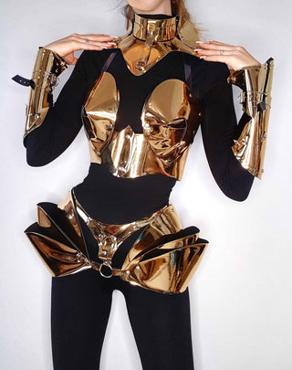 Metallic Women's Corhing: Space Cosplay Ensemble in Silver - FEYA