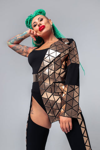 One Shoulder Mirror Jacket - Women's Stage Costume for Performances & Events - FEYA