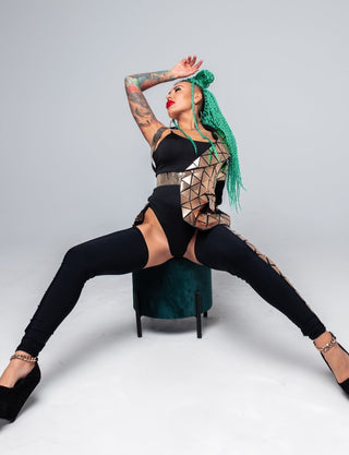 One Shoulder Mirror Jacket - Women's Stage Costume for Performances & Events - FEYA