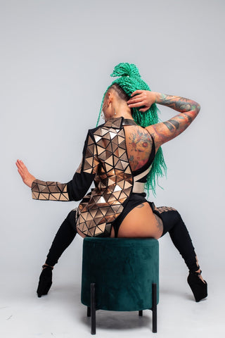 One Shoulder Mirror Jacket - Women's Stage Costume for Performances & Events - FEYA