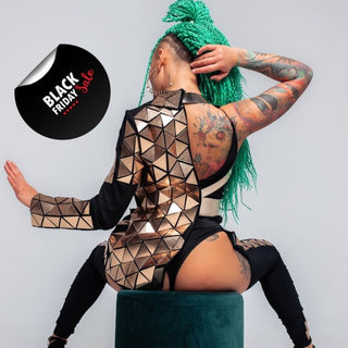 One Shoulder Mirror Jacket - Women's Stage Costume for Performances & Events - FEYA