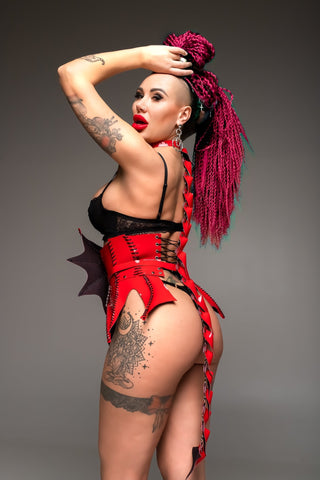 Red Dragon Corset & Spine - Cosplay for Halloween Carnival Masquerade Kinky Party - FEYA