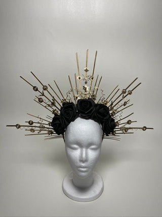 Black & Gold Fantasy Crown: Exquisite Headdress for Statement Looks - FEYA