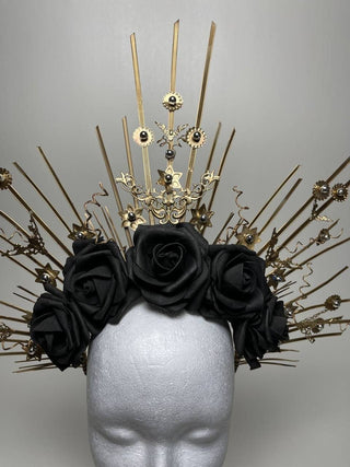 Black & Gold Fantasy Crown: Exquisite Headdress for Statement Looks - FEYA