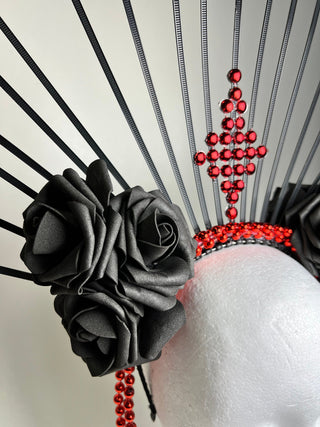 Black & Red Fantasy Crown: Bold & Elegant Headdress for Dramatic Looks - FEYA