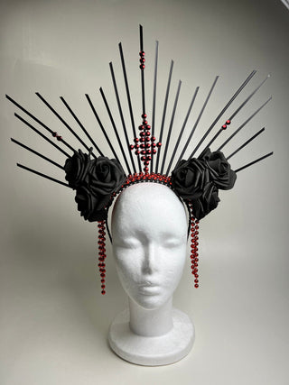 Black & Red Fantasy Crown: Bold & Elegant Headdress for Dramatic Looks - FEYA