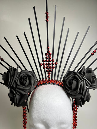 Black & Red Fantasy Crown: Bold & Elegant Headdress for Dramatic Looks - FEYA