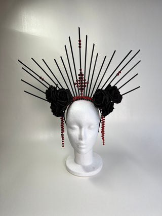 Black & Red Fantasy Crown: Bold & Elegant Headdress for Dramatic Looks - FEYA