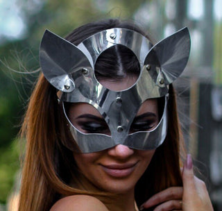 Catwoman Red Leather Fetish Mask - Adjustable Size - FEYA