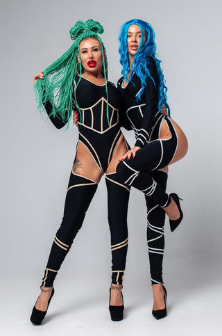 Dance Costume set Bodysuit & Leggings for women Pole Dancer outfit - FEYA