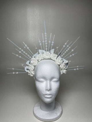 Enchanting White Floral Halo Crown: Fantasy Elegance - FEYA
