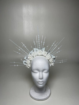 Enchanting White Floral Halo Crown: Fantasy Elegance - FEYA