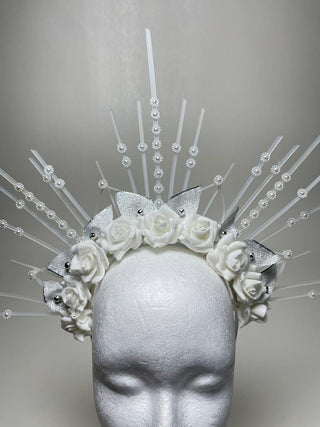Enchanting White Floral Halo Crown: Fantasy Elegance - FEYA