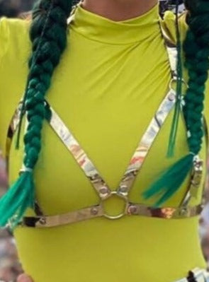 Festival Costume with Gold Forearm Harness and Skirt, Burning Rave Outfit - FEYA