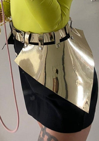 Festival Costume with Gold Forearm Harness and Skirt, Burning Rave Outfit - FEYA