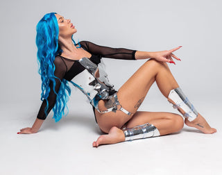 Futuristic Metallic Costume: Body, Garters, Legs covers - FEYA