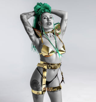 Gold Dragon Tail Costume set: Spine, Top-Harness, Leg Garters - FEYA