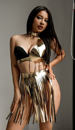 Golden Body Dress: Mirror-Finished Elegance for Performances & Festivals - FEYA