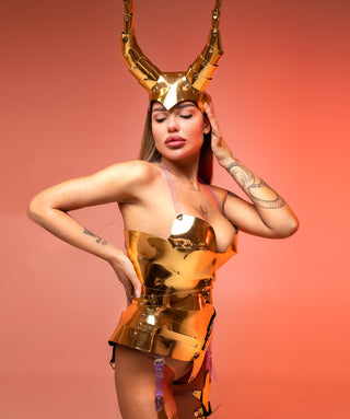 Golden Devil Cosplay Set - Horns, Bodysuit, Leg Covers for Performance - FEYA
