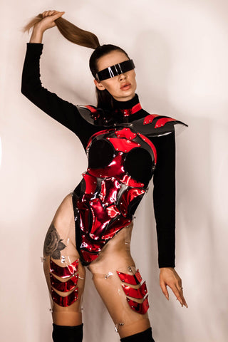 Golden Festival Drag Queen Set: Silicone Bodysuit, Shoulders & Garters Design - FEYA