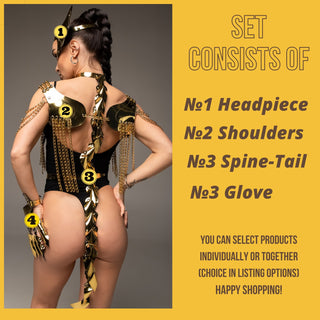 Golden Gragon Cosplay set Headpiece Shoulders Spine Glove for Costume Party Outfit - FEYA