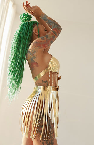Golden Rave Set: Bra & Skirt for Festivals, Shows and Grand Performances - FEYA