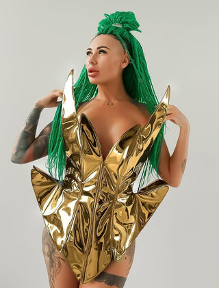 Golden Women's Party Dress for Show Performance Bodydress Plus Size - FEYA