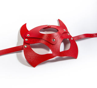 Devil Red Leather Mask for Fetish & BDSM outfit - FEYA