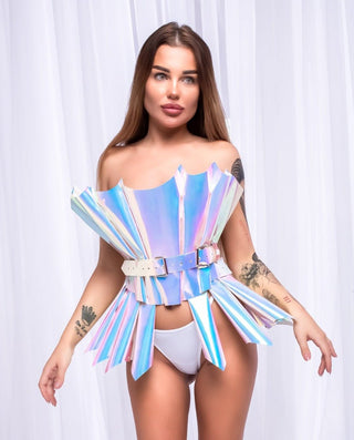 Iridescent Holographic Dress: Top & Skirt - Perfect for Parties and Performances - FEYA