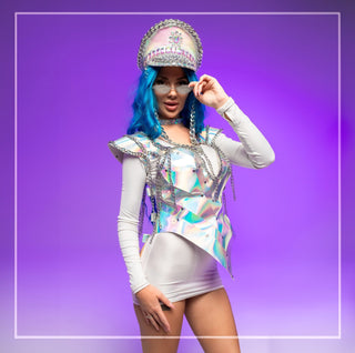 Irradiant Burning women Costume Set with Hat, Corset & Shoulders - FEYA