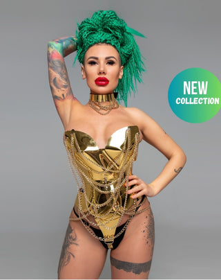 "Lady Gaga" costume Inspired Golden Bodysuit & Choker - FEYA