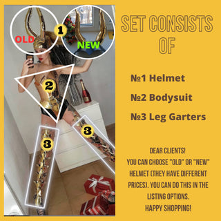 Maleficent Cosplay set Helmet with Horns Bodysuit & Leg Covers - FEYA