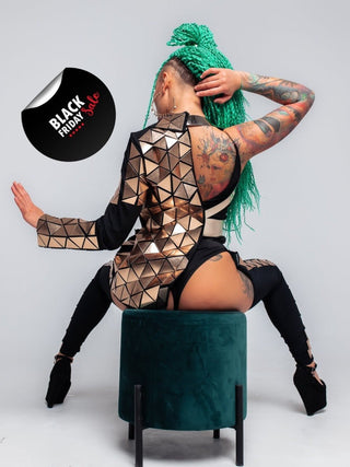 One Shoulder Mirror Jacket - Women's Stage Costume for Performances & Events - FEYA