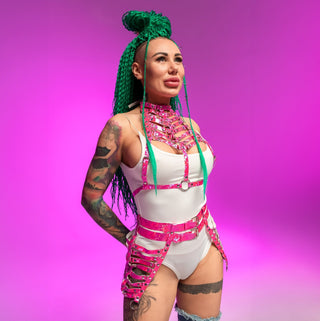 Pink Rave Harness Set: Mesmerizing Festival Outfit for Women - FEYA