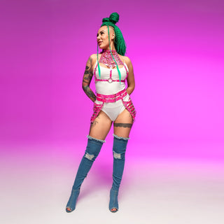 Pink Rave Harness Set: Mesmerizing Festival Outfit for Women - FEYA